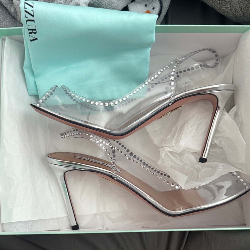 Aquazzura Silver and Clear Heels